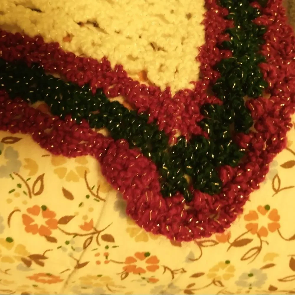 Hand Crafted Table Runner Crochet Long Sparkling Rectangle 62 inch White Red